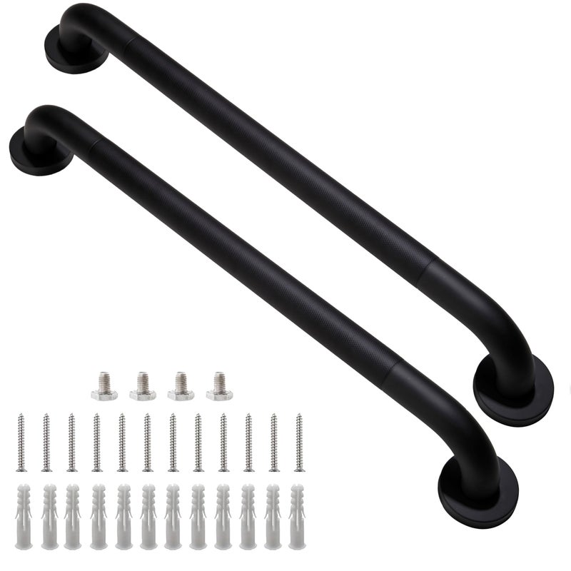 Rackickyer Shower Grab Bar 2 Pack 24 Inch Black Bathroom Grab Bar 125 Diameter 304 Stainless Steel AntiSlip Grab Bars for Bathtubs and Showers Handicap Shower Grab Bar for Seniors Elderly